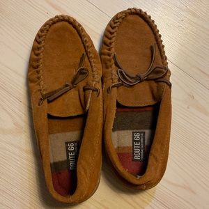 Route 66 Slippers Mens Caramel Suede Moccasins